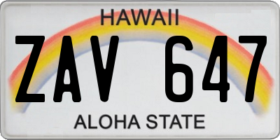 HI license plate ZAV647