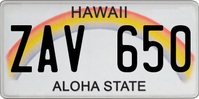 HI license plate ZAV650