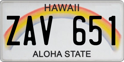 HI license plate ZAV651