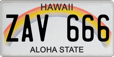 HI license plate ZAV666
