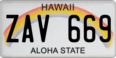 HI license plate ZAV669