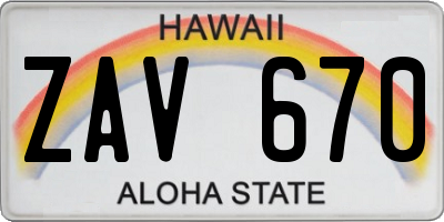 HI license plate ZAV670