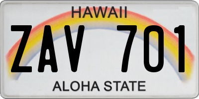 HI license plate ZAV701
