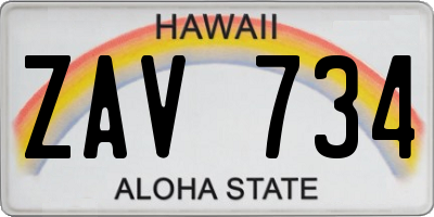 HI license plate ZAV734