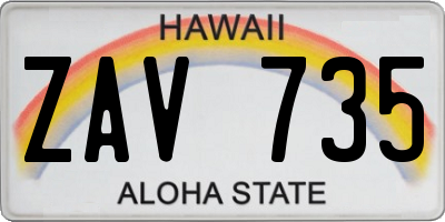 HI license plate ZAV735