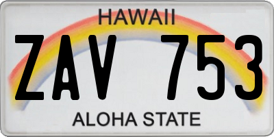HI license plate ZAV753