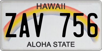 HI license plate ZAV756