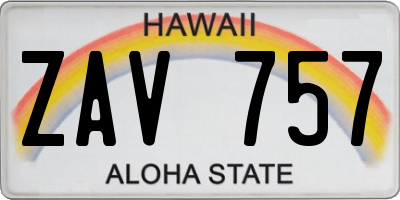 HI license plate ZAV757