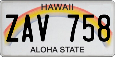HI license plate ZAV758
