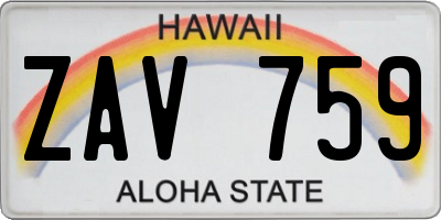 HI license plate ZAV759