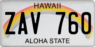 HI license plate ZAV760
