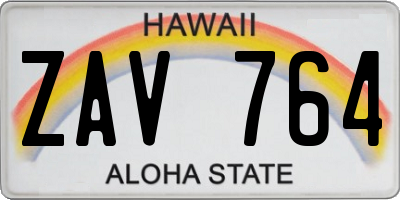 HI license plate ZAV764