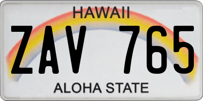 HI license plate ZAV765
