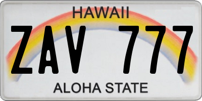 HI license plate ZAV777