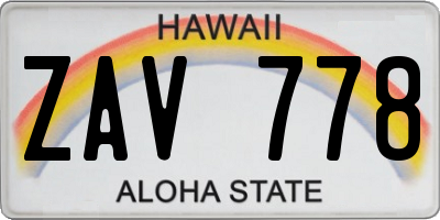 HI license plate ZAV778