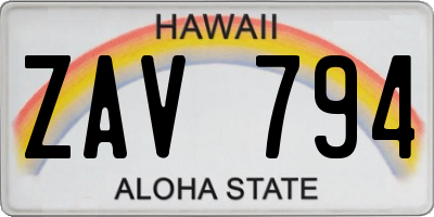 HI license plate ZAV794
