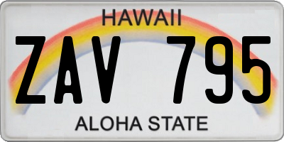 HI license plate ZAV795