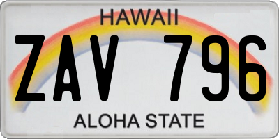 HI license plate ZAV796