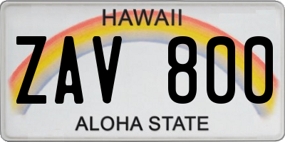 HI license plate ZAV800