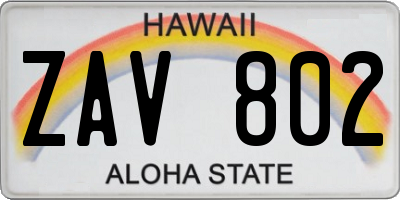 HI license plate ZAV802