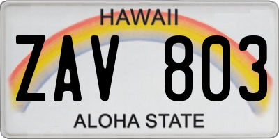 HI license plate ZAV803