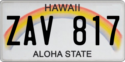 HI license plate ZAV817