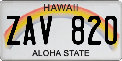 HI license plate ZAV820