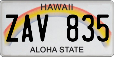 HI license plate ZAV835