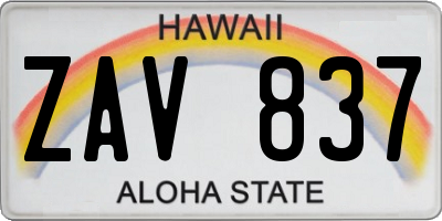 HI license plate ZAV837