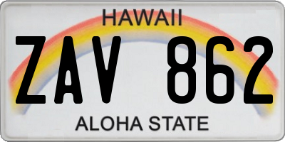HI license plate ZAV862