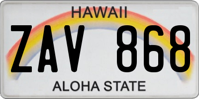HI license plate ZAV868