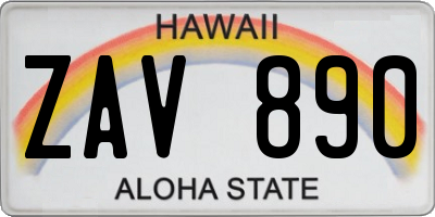 HI license plate ZAV890