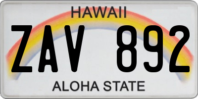 HI license plate ZAV892