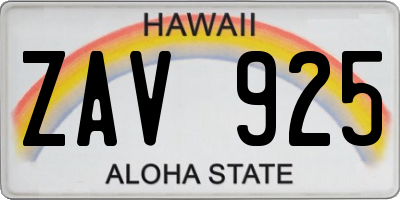 HI license plate ZAV925