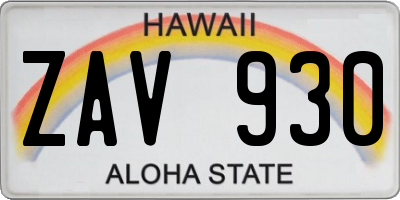 HI license plate ZAV930