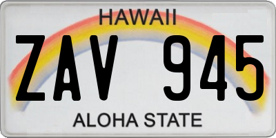 HI license plate ZAV945