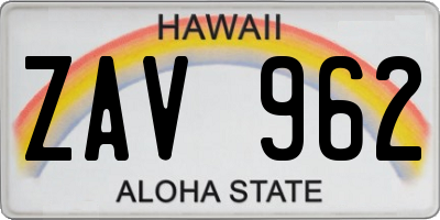HI license plate ZAV962