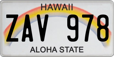HI license plate ZAV978