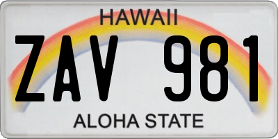 HI license plate ZAV981