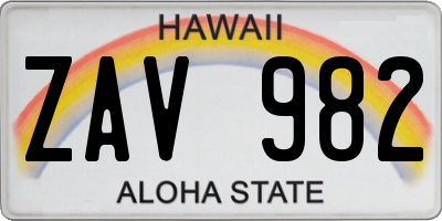 HI license plate ZAV982