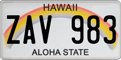 HI license plate ZAV983