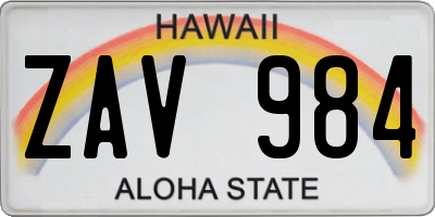 HI license plate ZAV984