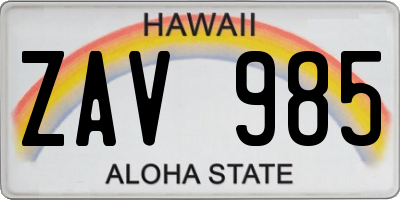 HI license plate ZAV985