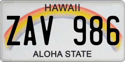HI license plate ZAV986