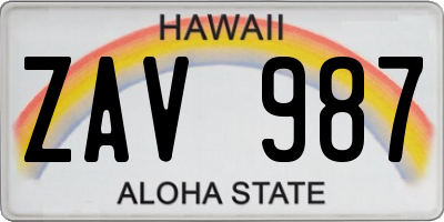 HI license plate ZAV987