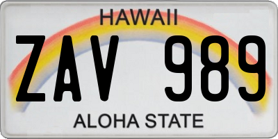 HI license plate ZAV989