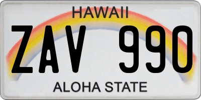 HI license plate ZAV990