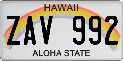 HI license plate ZAV992
