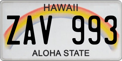HI license plate ZAV993