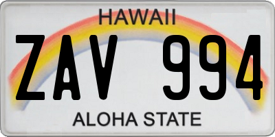 HI license plate ZAV994